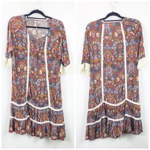 🌞Matilda Jane Boho Print Prairie Lace Midi Dress